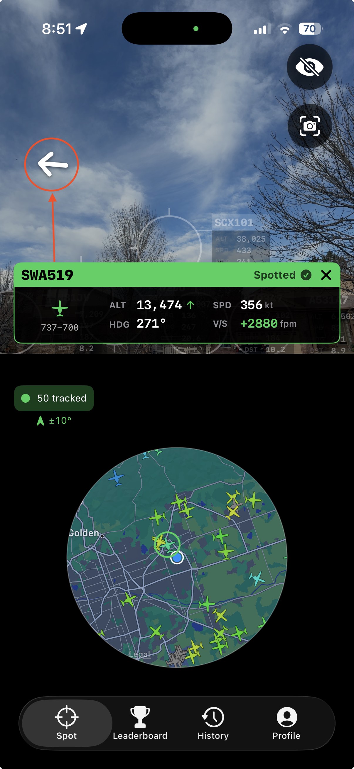 Directional arrow guiding to aircraft